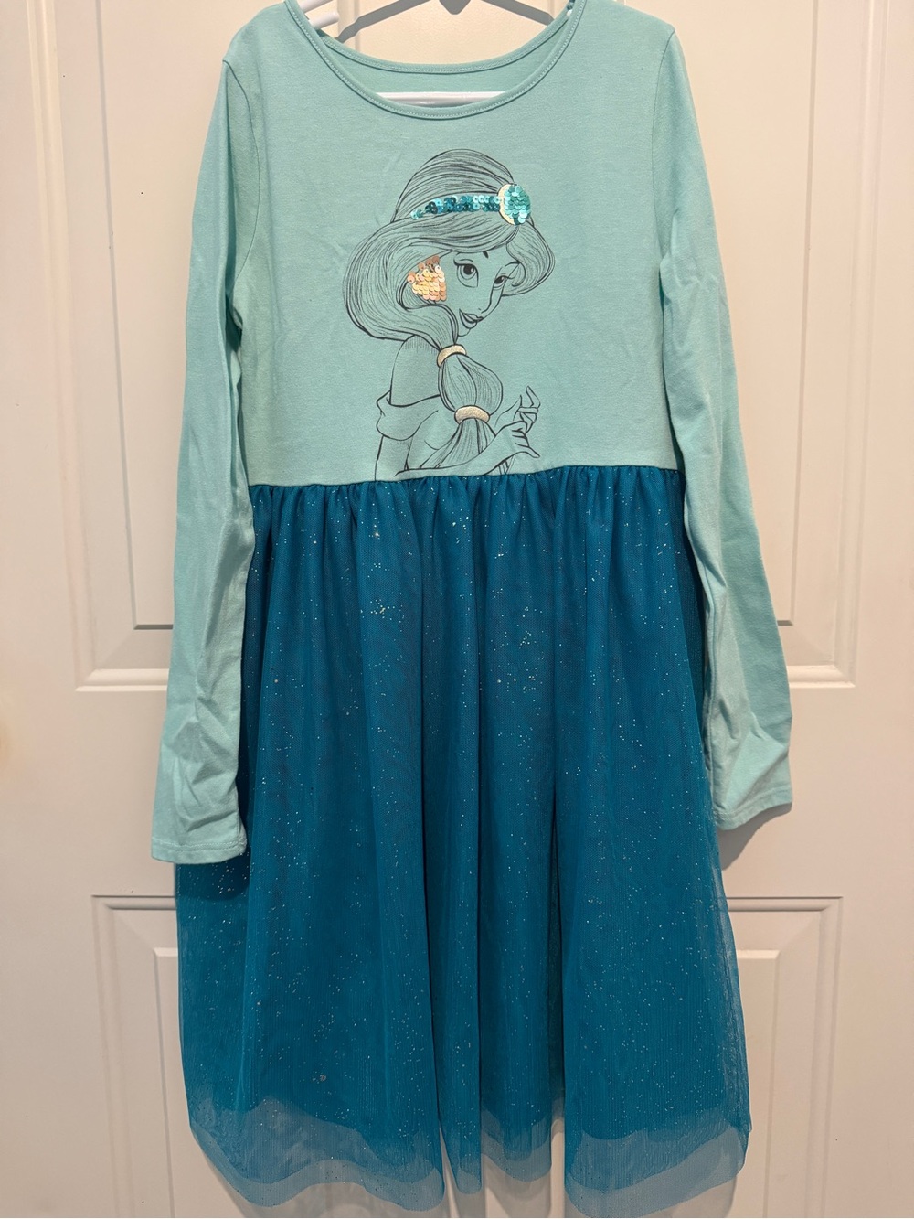 Disney’s Princess Jasmine Teal and Aqua Long-Sleeve Sparkle Tulle Dress